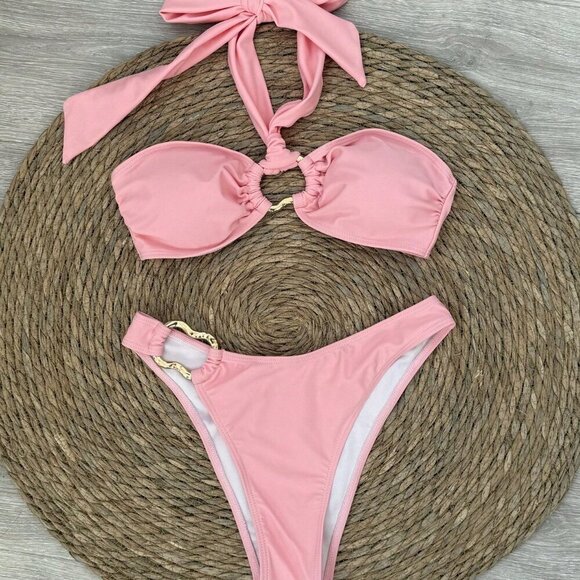 Pink Sexy Women's Halter Neck Bikini Set - Picture 3 of 6